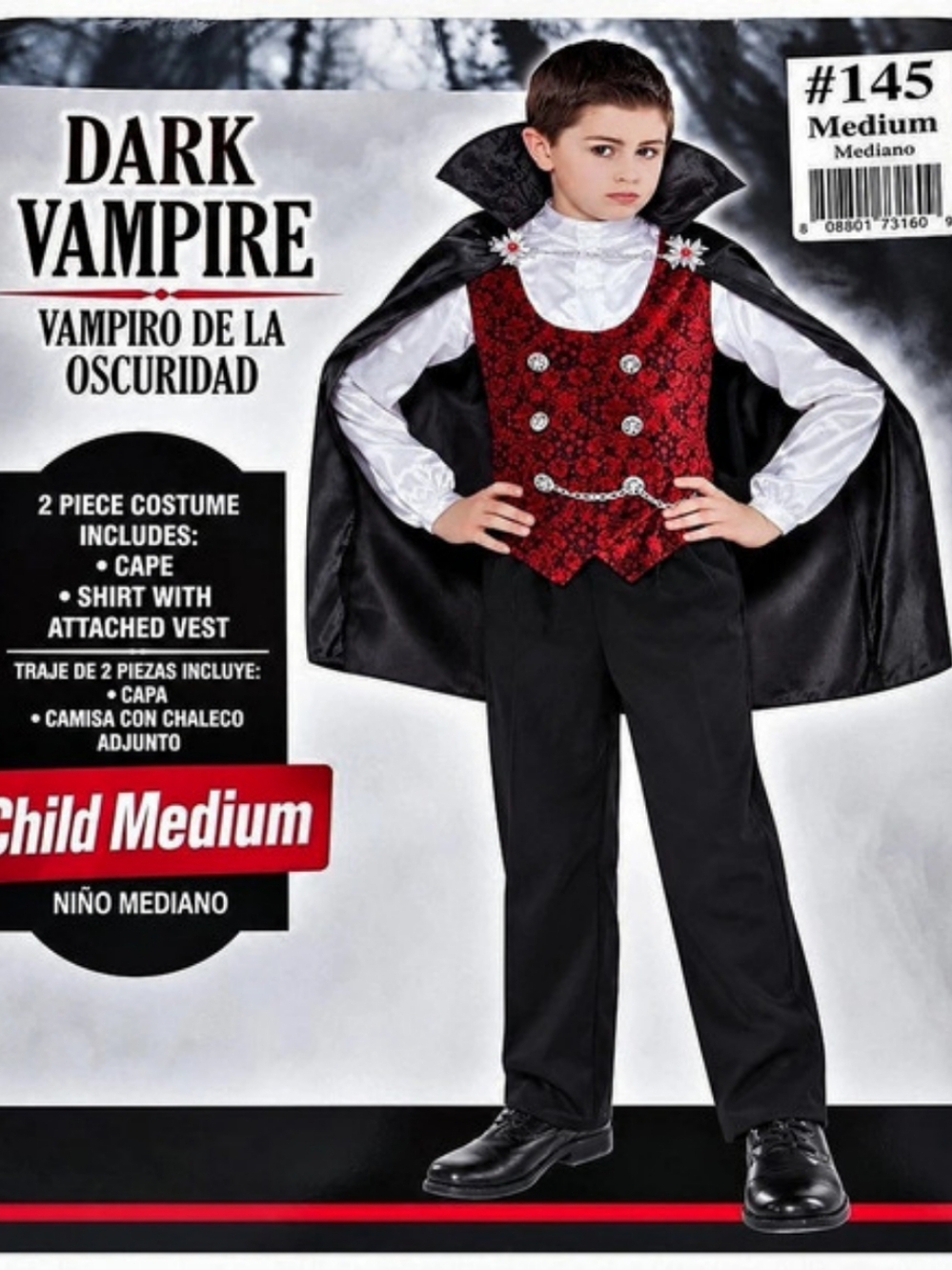 Amscan Dark Vampire Costume Black & Red Boys Size 8-10 NWT